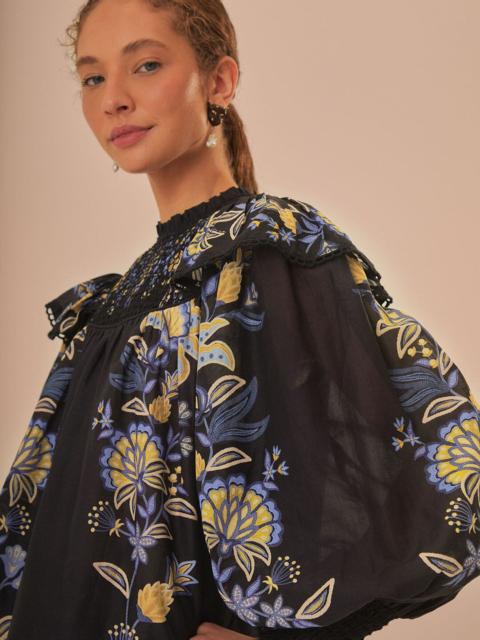 FARM RIO Black Stitched Garden Blouse