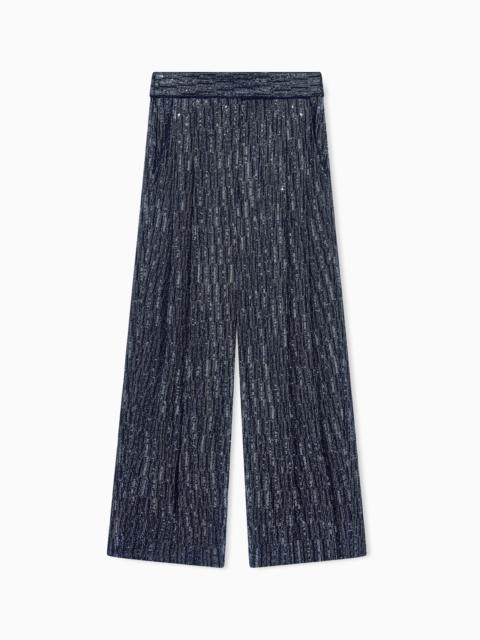GIORGIO ARMANI WIDE CORDUROY PANTS WITH SEQUINS AND GLASS BEADS