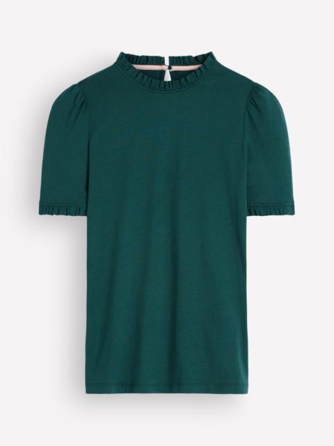 BODEN Supersoft Frill Detail T-shirt-Sea Moss