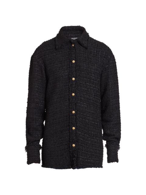 Balmain Men's Textured Cotton Tweed Shirt Jacket - Noir