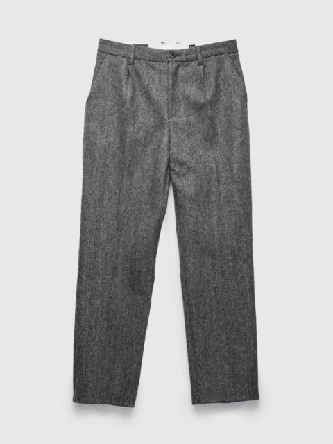 Portuguese Flannel Herringbone Single Pleat Trousers in Grey