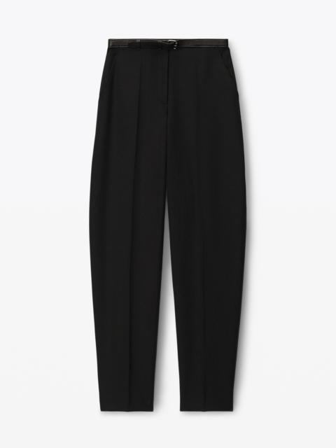 WOOL CANVAS LOW WAIST TROUSER WITH LEATHER BELTED WAISTBAND