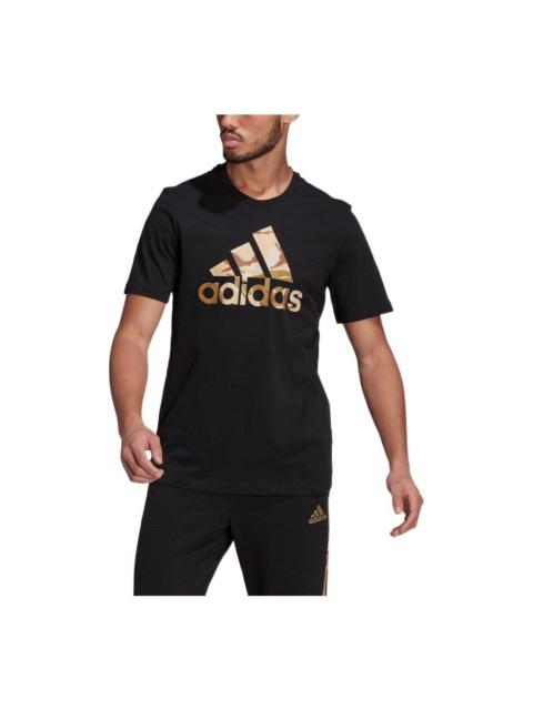 adidas Alphabet Large Logo Printing Round Neck Pullover Sports Short Sleeve Black GK9636