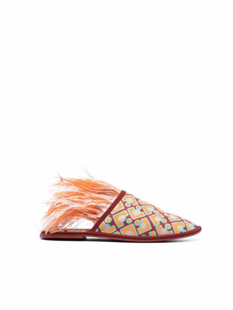 Boudoir feather-trim slippers