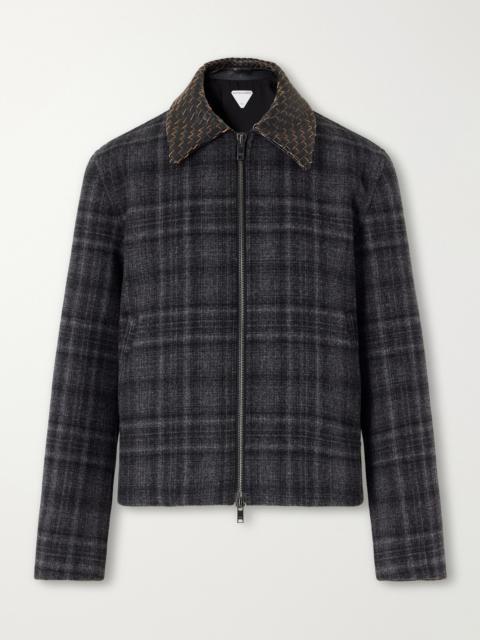 Bottega Veneta Intrecciato Leather-Trimmed Checked Brushed Wool-Blend Blouson Jacket