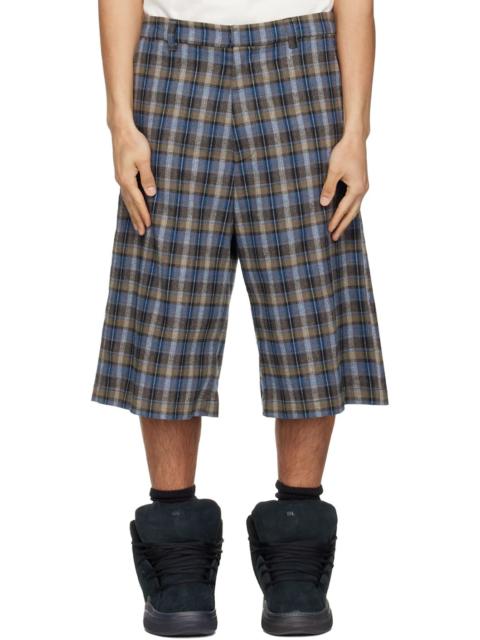 ERL Gray & Blue Check Shorts