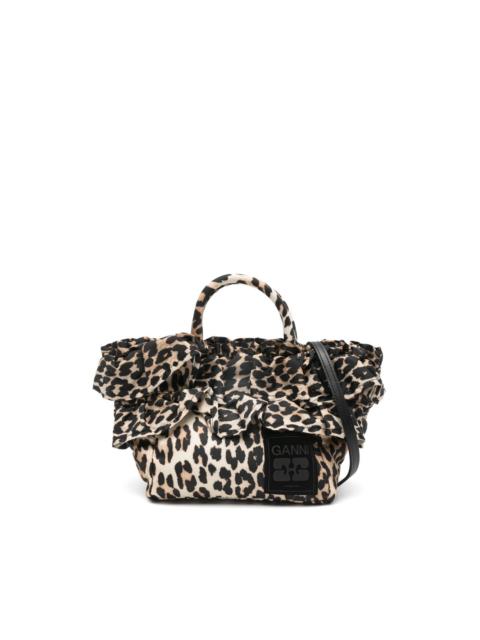 GANNI ruffled-upper leopard-print tote bag