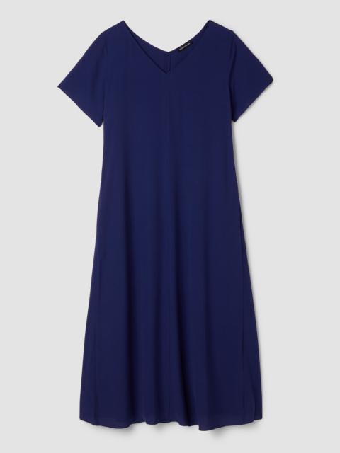 EILEEN FISHER Silk Georgette Crepe V-Neck Dress