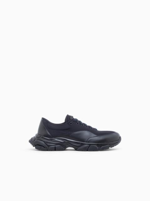 GIORGIO ARMANI SNEAKER IN NYLON AND LEATHER WITH RUBBER SOLE