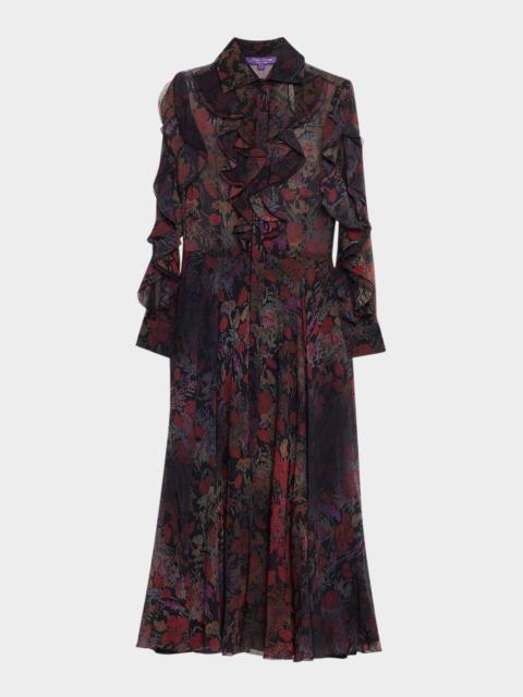 Ralph Lauren Melony Floral Crinkle Chiffon Day Dress
