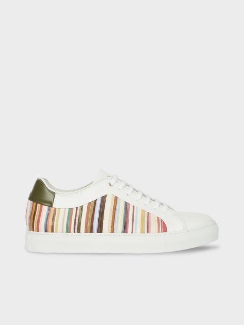 Paul Smith White 'Painted Signature Stripe' Leather 'Basso' Trainers