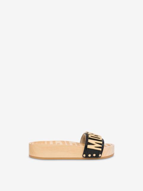 Moschino SANDALS IN CALFSKIN AND WOOD