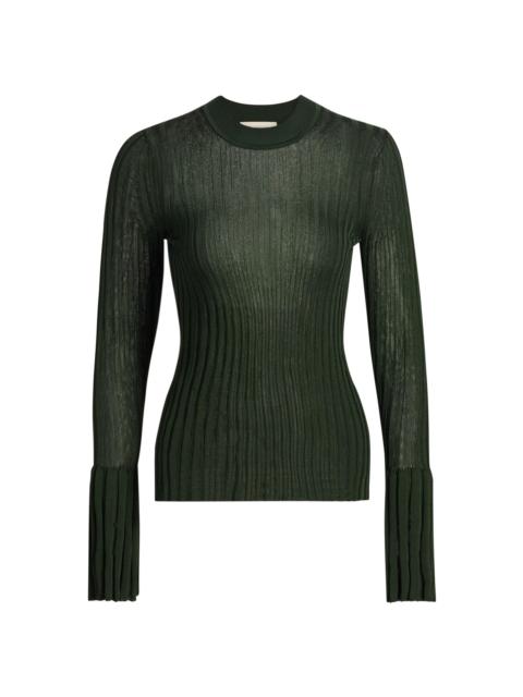 Zimmermann Women's Ribbed Bell-Sleeve Sweater - Dark Green