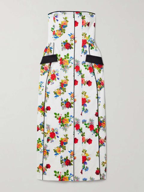 KIKA VARGAS Maryan strapless floral-print cotton-blend poplin midi dress White