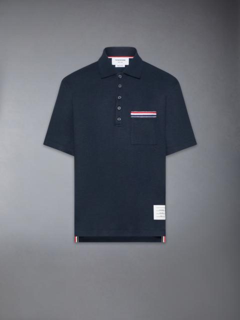 Thom Browne TEXTURED COTTON LINEN RWB EMBROIDERY POLO