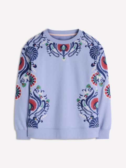 BODEN Emi Embroidered Sweatshirt-Light Blue Embroidery