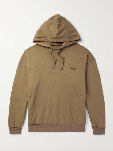 ZEGNA Logo-Embroidered Cotton-Blend Jersey Hoodie Light brown
