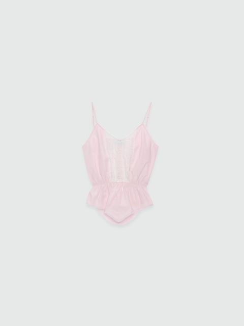MSGM Pink cotton poplin top with lace inserts
