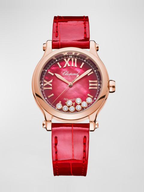 Chopard Happy Sport 33mm 18K Rose Gold Diamond & Red Dial Watch