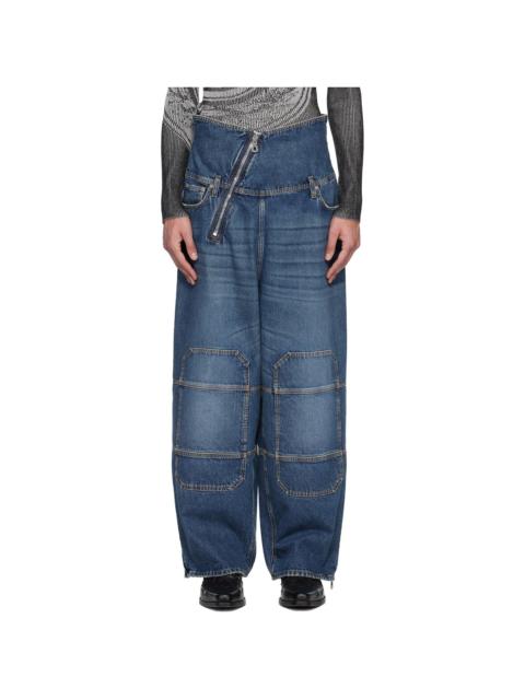 Jean Paul Gaultier Blue Zipped Patch Jeans