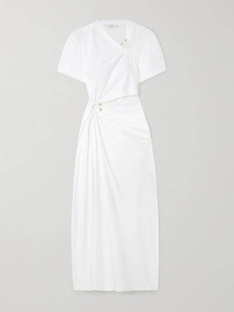 rabanne Embellished cutout jersey midi dress White