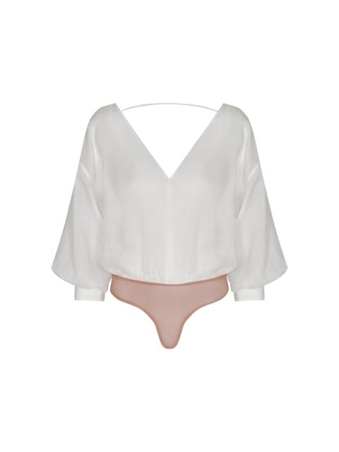 ANDRES OTALORA Agua Clara V-Neck Linen Bodysuit off-white