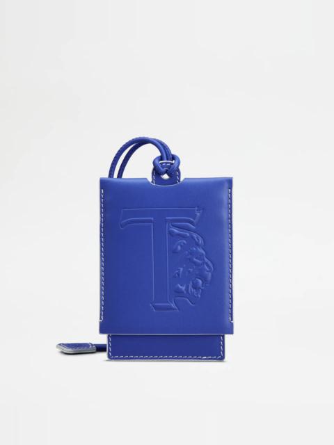 Tod's TOD'S NECK CARD HOLDER IN LEATHER SMALL - BLUE