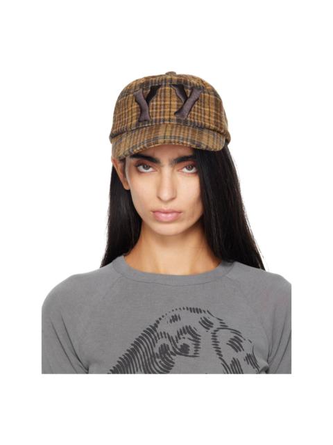 OPEN YY Beige & Brown 'Yy' Checkered Heart Bone Ball Cap