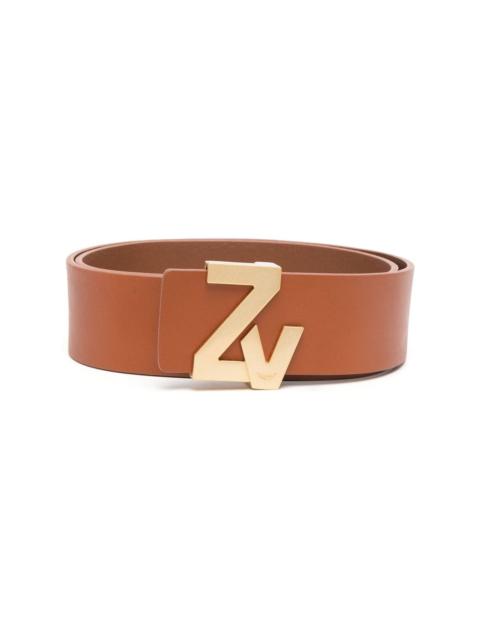 logo-plaque leather belt