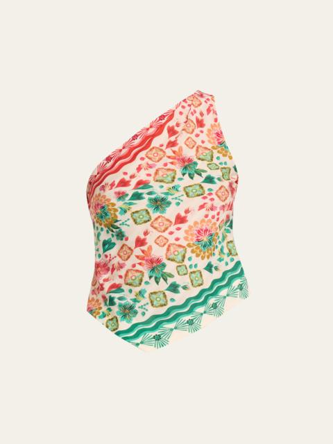 SALONI Madeline Printed One-Shoulder Top