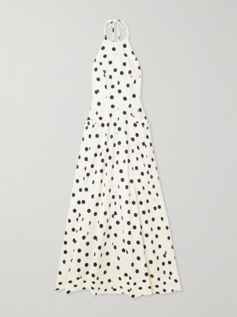 REBECCA VALLANCE Maisie Ruffled Polka-dot Cotton-blend Poplin Halterneck Maxi Dress