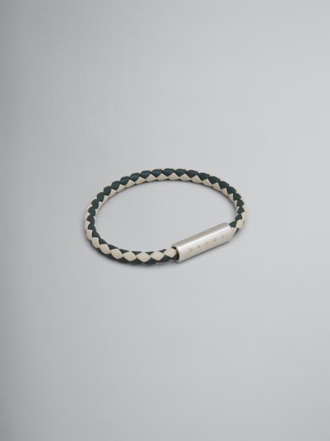 Marni WHITE AND GREEN BRAIDED LEATHER BRACELET