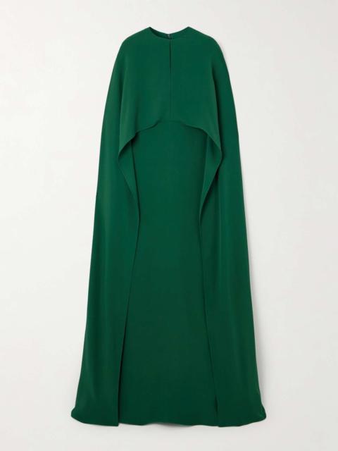 Cape-effect silk-crepe gown