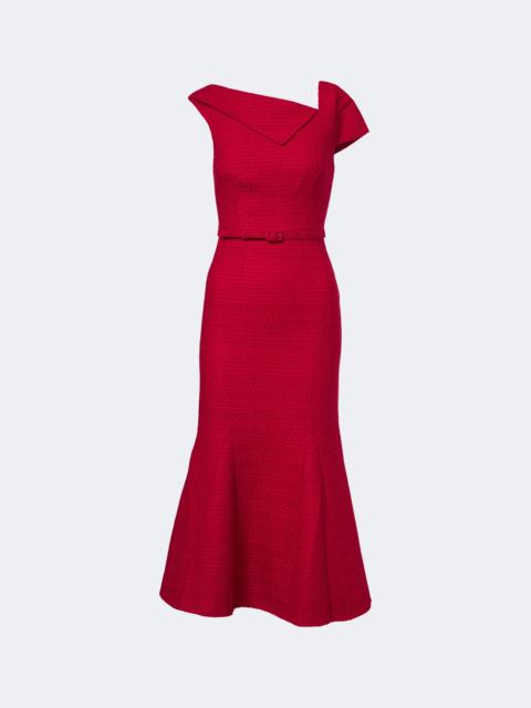ROLAND MOURET Belted asymmetric bouclé cocktail dress