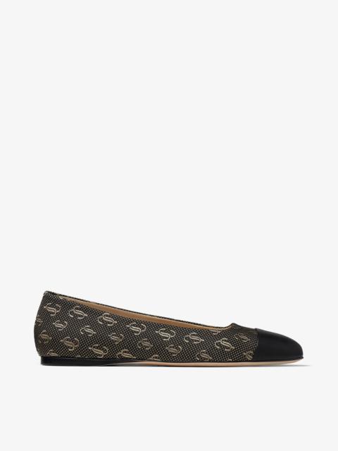 JIMMY CHOO Watson Flat
Black and Gold Jacquard Lurex and Nappa Leather Flats