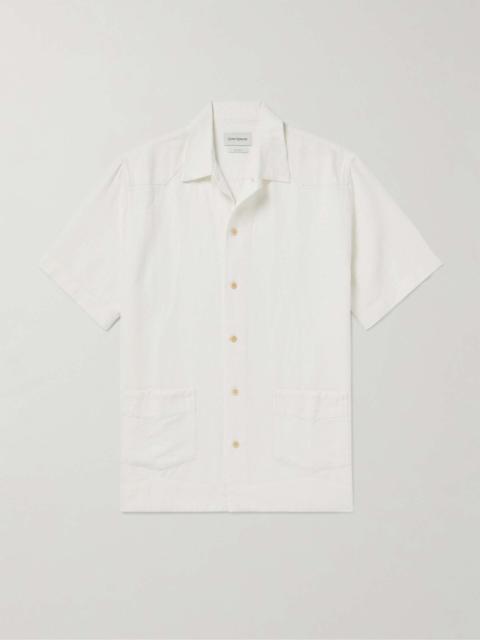 Camp-Collar Linen and Cotton-Blend Jacquard Shirt