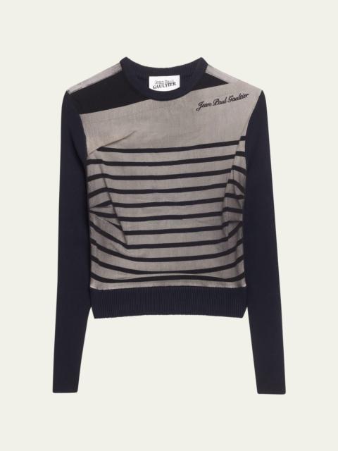 Mesh Layered Crewneck Rib Mariniere Sweater