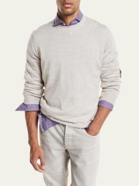 Men's Fine-Gauge Knit Elbow-Patch Sweater