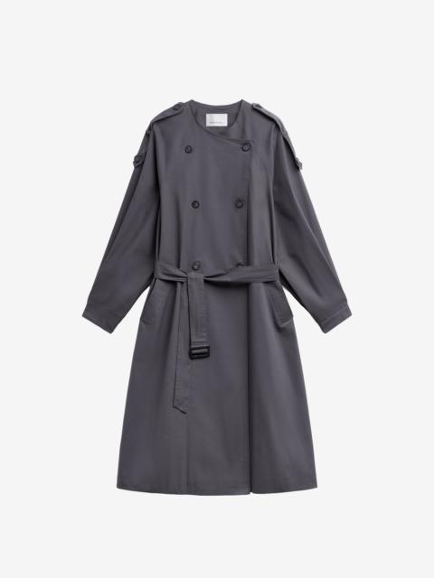 The Frankie Shop Mila Collarless Trench Coat - Charcoal