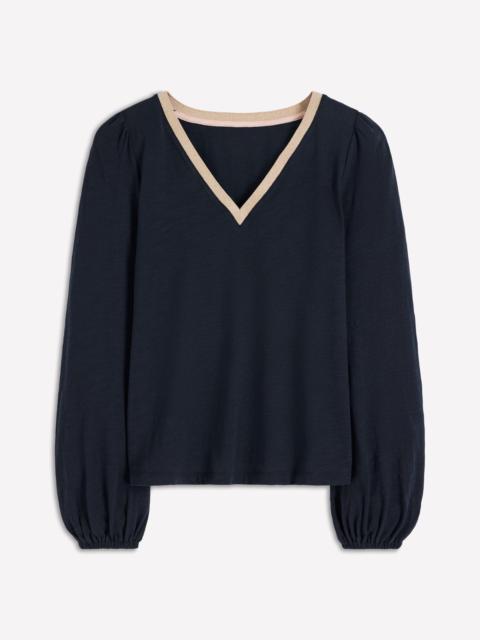 BODEN Metallic Trim V-neck Top-Navy