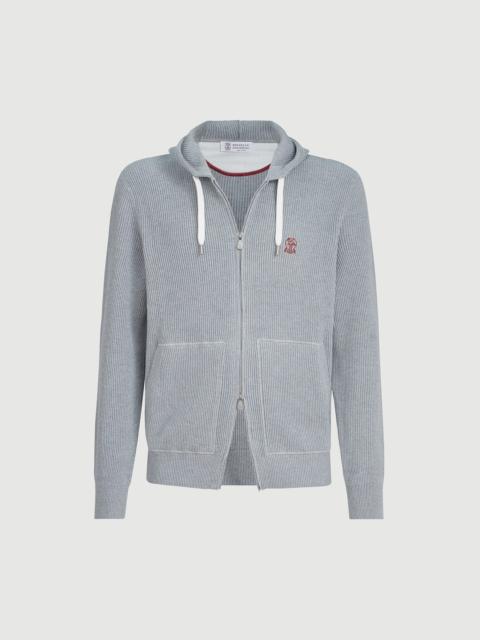 Brunello Cucinelli Cotton English rib knit hooded sweatshirt with logo and zipper