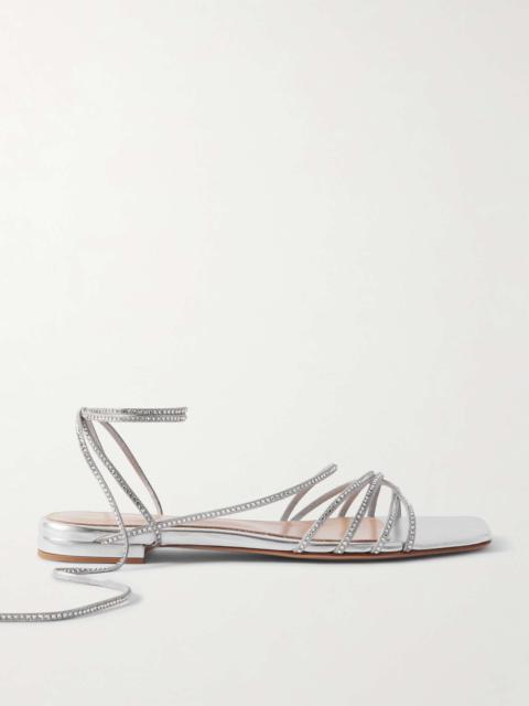 Crystal-embellished metallic leather sandals Silver