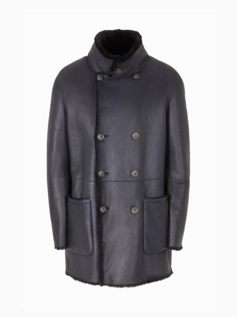 Reversible, double-breasted sheepskin pea coat