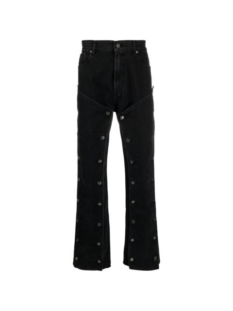 Snap-off mid-rise bootcut jeans