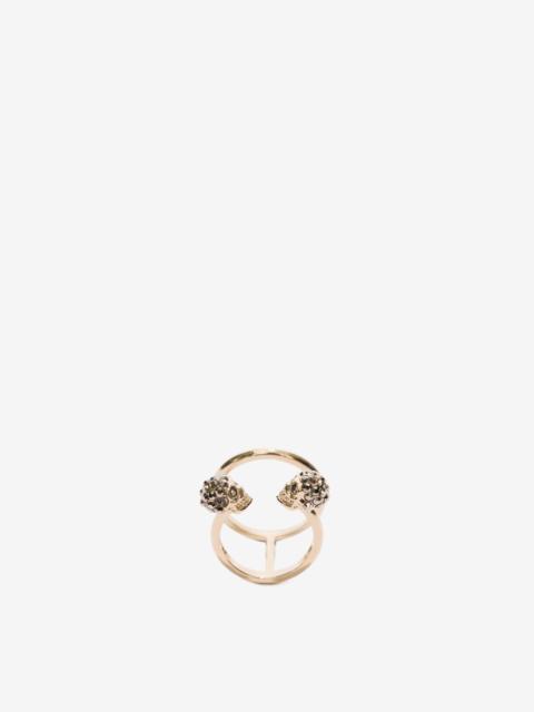 Alexander McQueen Twin Skull Double Ring in Light Gold