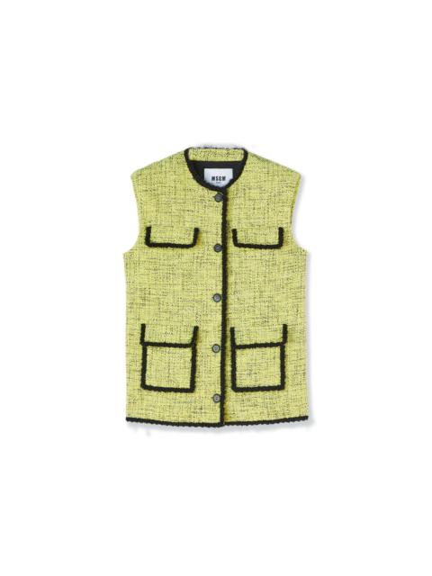 Salt and pepper tweed sleeveless jacket with pockets