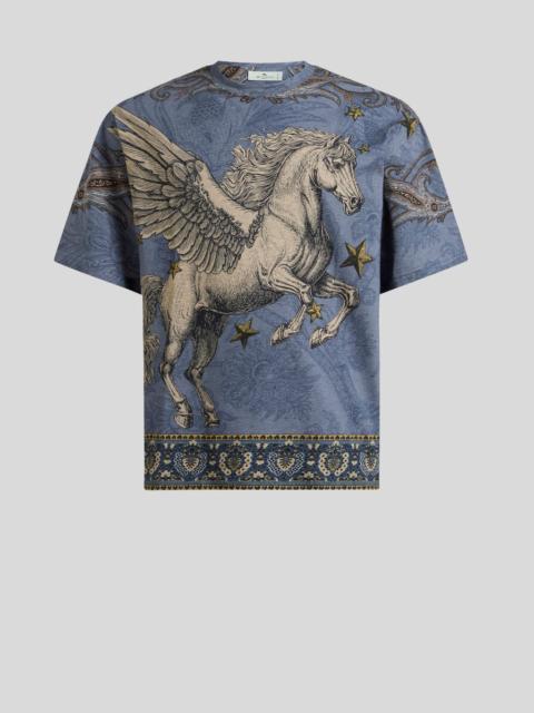 Etro COTTON JERSEY T-SHIRT WITH PLACED PEGASO PRINT