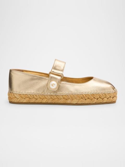 JIMMY CHOO Fayence Metallic Mary Jane Ballerina Espadrilles