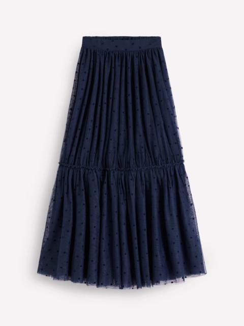 BODEN Anna Tulle Midi Skirt-Navy Flocked Spot