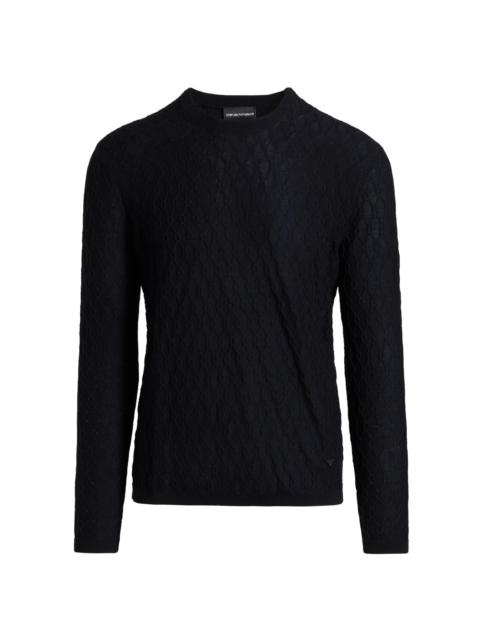 EMPORIO ARMANI Men's Textured Wool Jacquard Crewneck Sweater - Navy